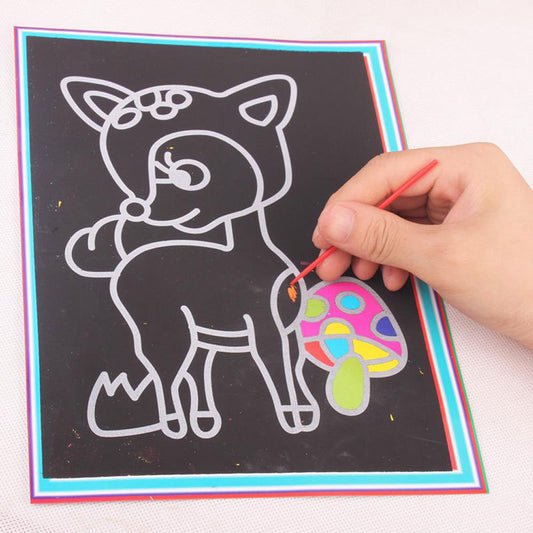 Scratch art magic paper, 10pgs with drawing stick 13x9.8 cm