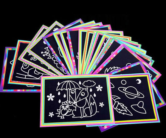 Scratch art magic paper, 10pgs with drawing stick 13x9.8 cm