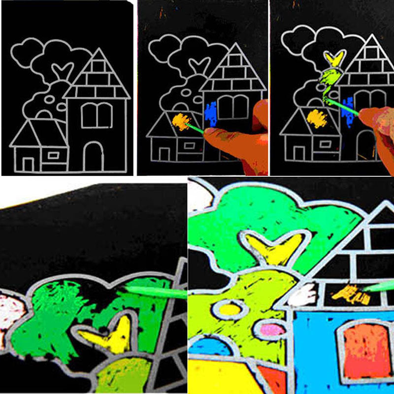 Scratch art magic paper, 10pgs with drawing stick 13x9.8 cm