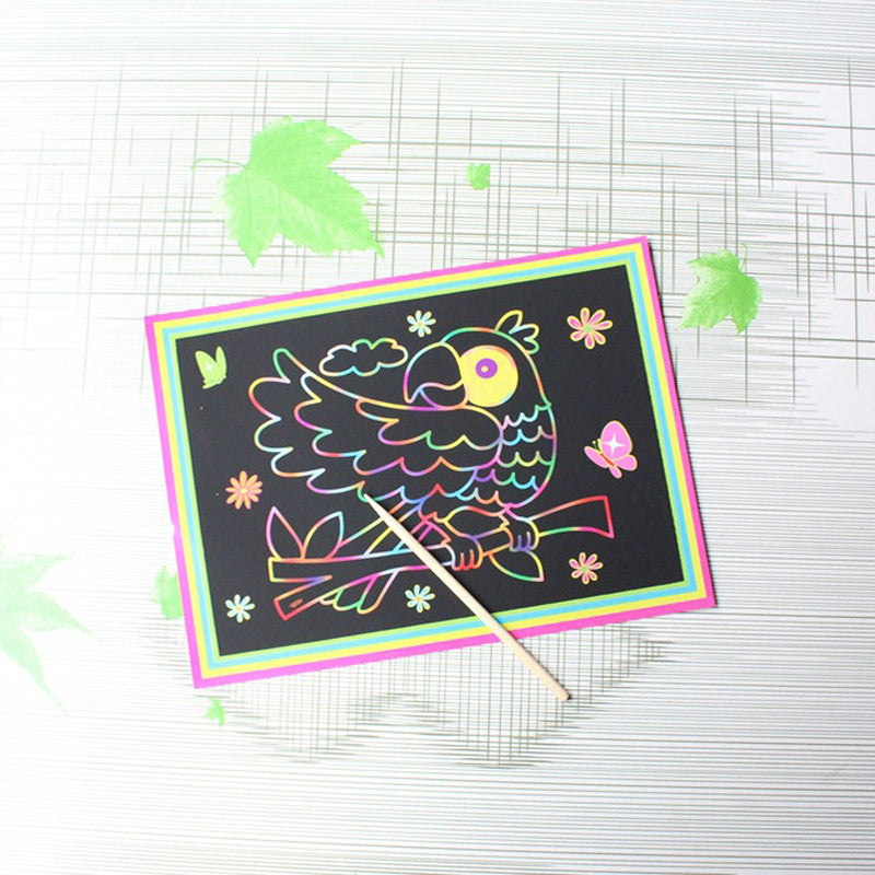 Scratch art magic paper, 10pgs with drawing stick 13x9.8 cm